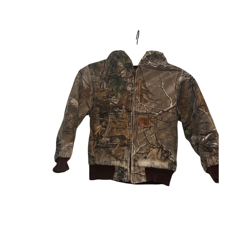 Carhartt Kids Camo Jacket Hooded Canvas Coat XS 6 Brown Camouflage
